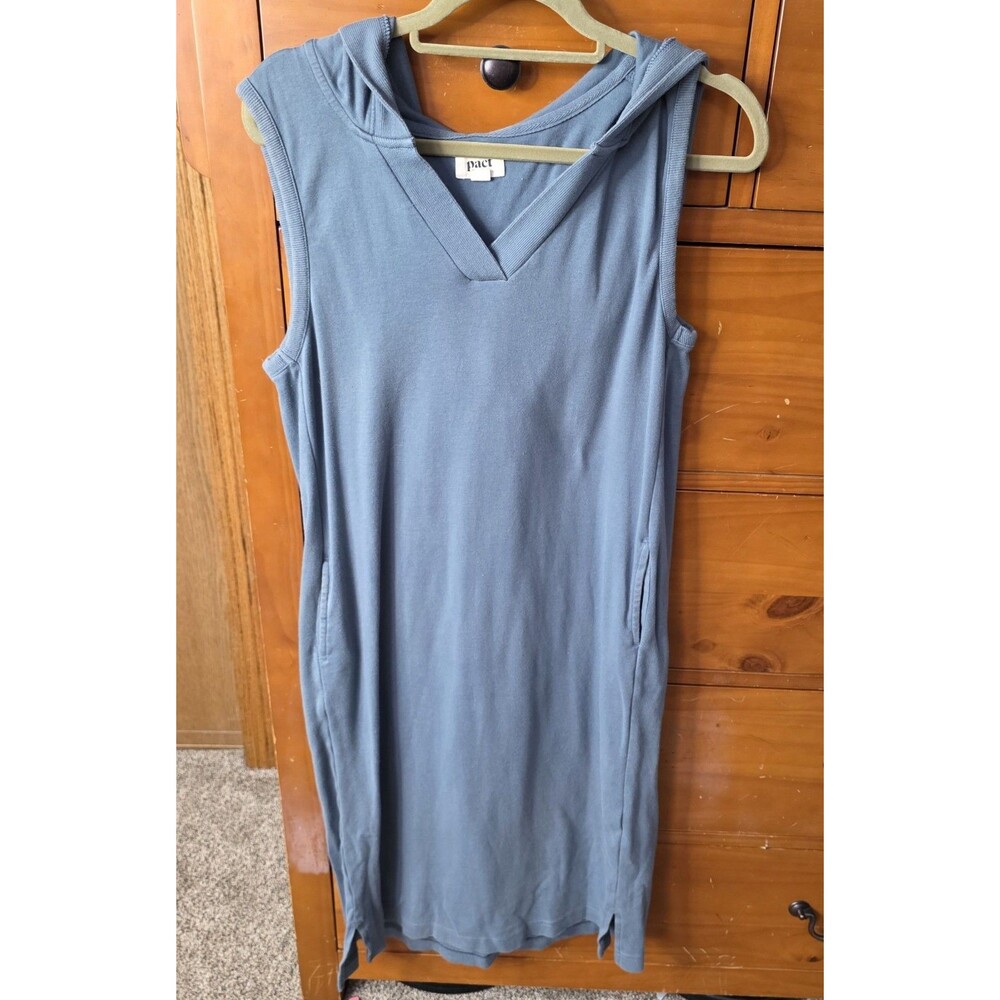 Pact Organic Cotton Dress Size Large Blue Hooded Tank Sleeveless Natural